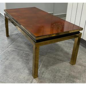 Italian Design Coffee Table, 1970s, Solid Brass Base