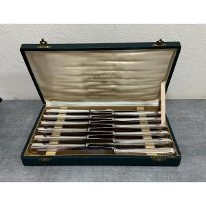 Coffret Douze Couteaux Métal Argenté Christofle Modèle América