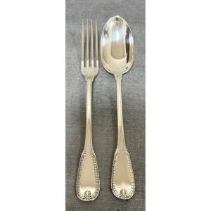 Children's Cutlery In Solid Silver With Minerva Hallmark In Rocaille Style