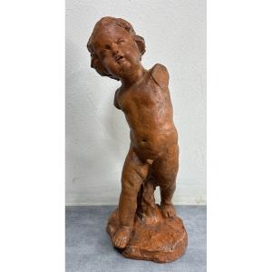 Sculpture En Terre Cuite Putti (angelot) XIX ème Siècle