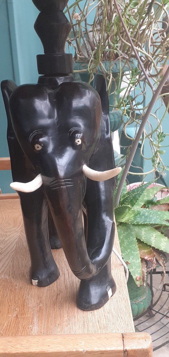 Elephant Lamp In Ebony From The 50s-60s-photo-3