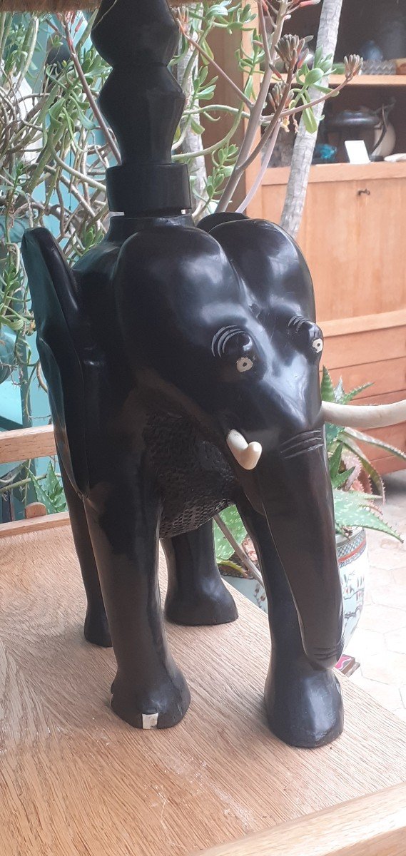 Elephant Lamp In Ebony From The 50s-60s-photo-4