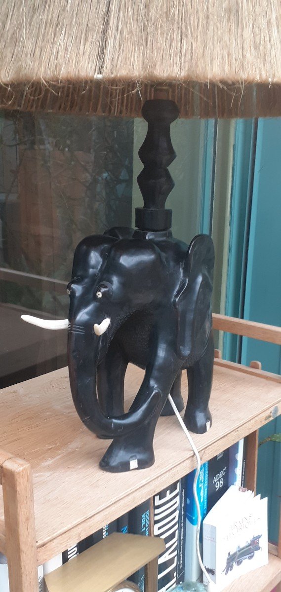 Elephant Lamp In Ebony From The 50s-60s-photo-7