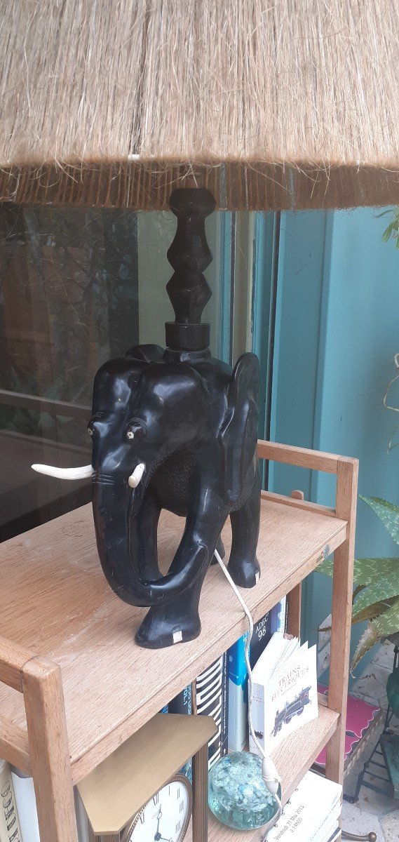 Elephant Lamp In Ebony From The 50s-60s-photo-8