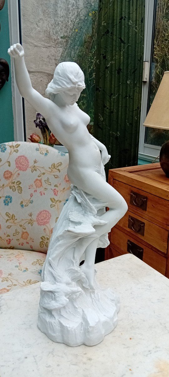 Statue, Sculpture, femme nue, En Biscuit d'Après édouart Drouot (1859-1945)-photo-5