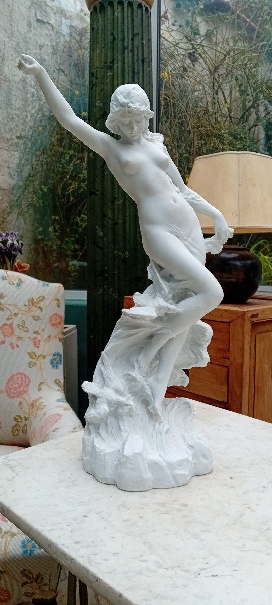 Statue, Sculpture, femme nue, En Biscuit d'Après édouart Drouot (1859-1945)