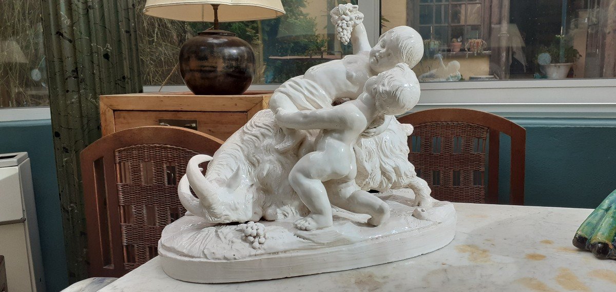 groupe de 2 putti et d une chèvre dans le gout de capodimonte