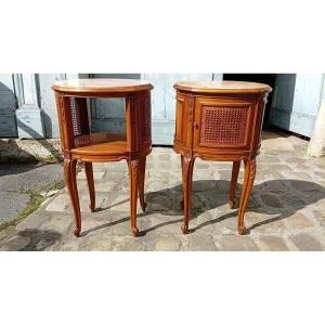 Pair Of Oval-shaped Bedside Tables Or Nightstands