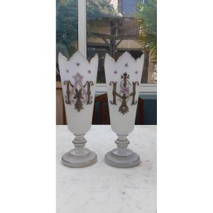 Pair Of Opaline Cornet Vases 1900