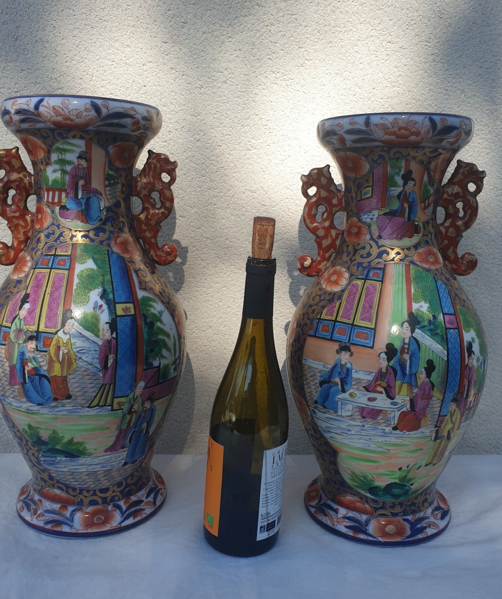 Paire De Vases Aux Chinois Porcelaine De Bayeux -photo-4