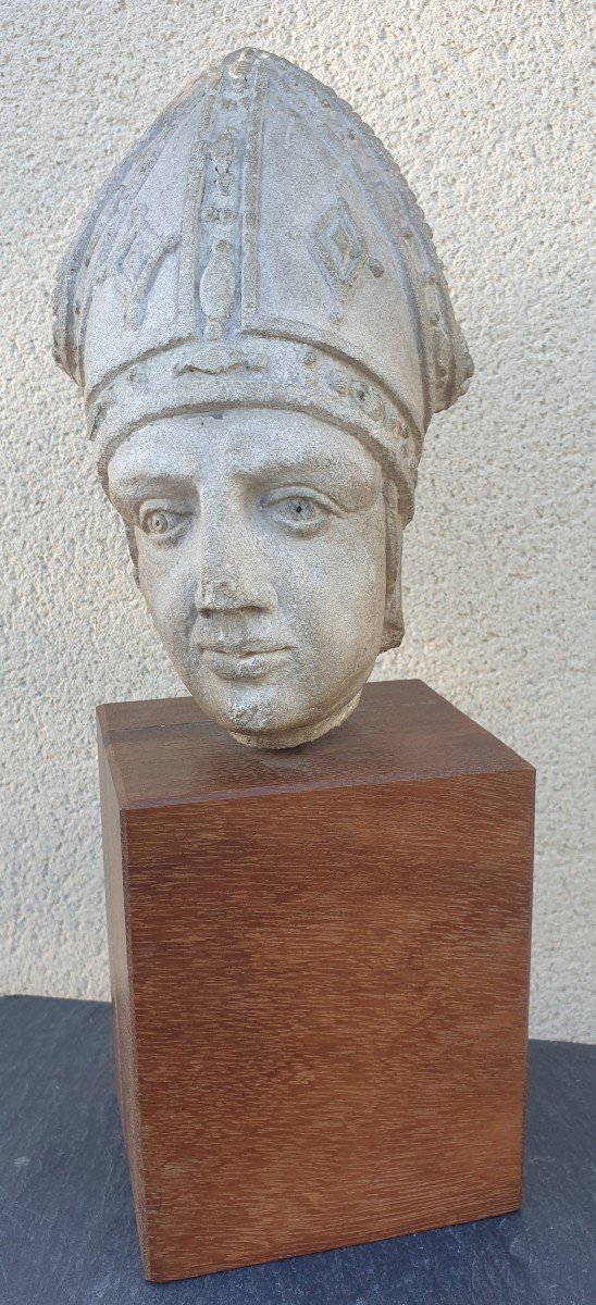 Stone Head Of A Juvenile Bishop 15th Century