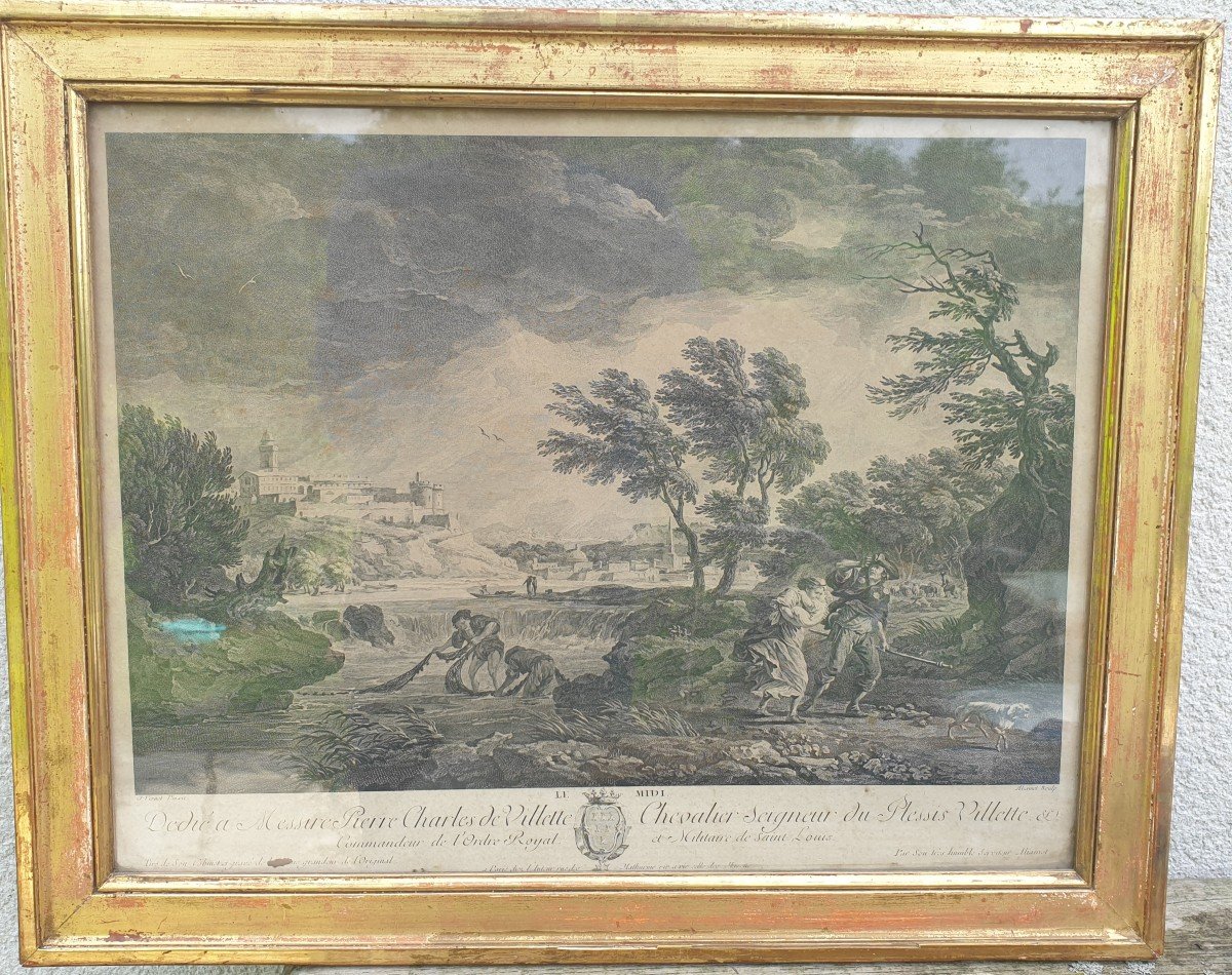 Gravure Le Midi  18 ème Chevalier Seigneur Du Plessis  de Villette, Jacques Aliamet 