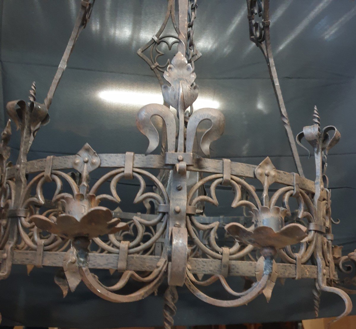 Important Wrought Iron Chandelier Gothic Style 19th Century -photo-4