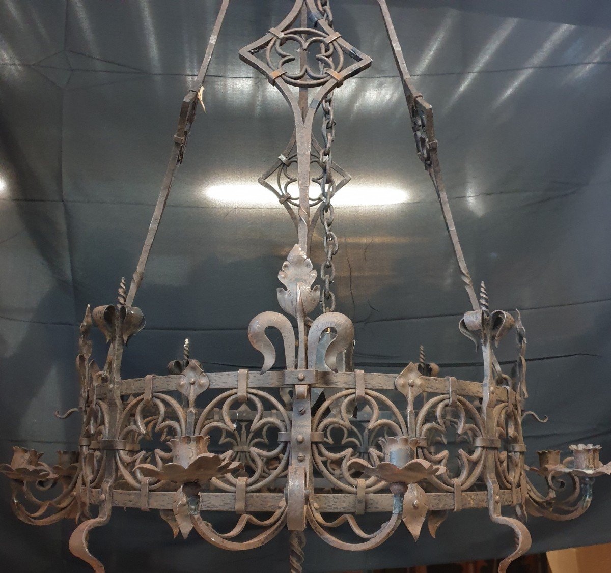 Important Wrought Iron Chandelier Gothic Style 19th Century 