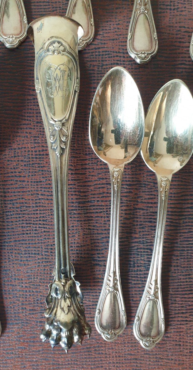  émile Puiforcat 12 Vermeil Spoons Minerva Sugar Tongs -photo-4