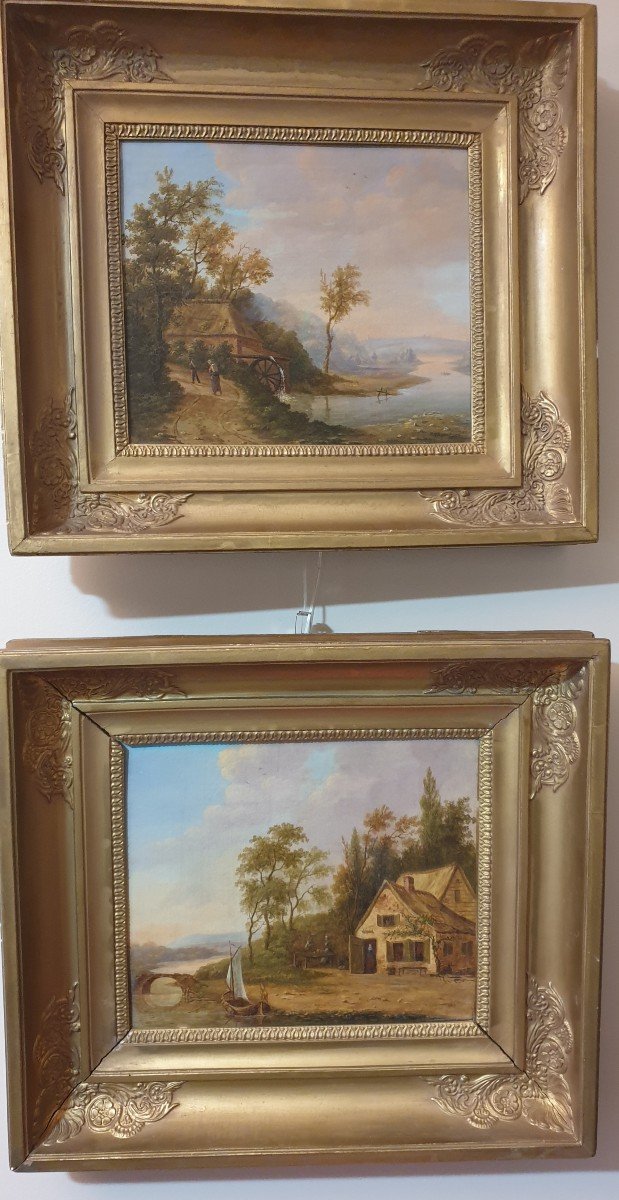 Tableaux Paysages Debut XIX ème Animés Hollande  Pays Bas Signé T V Dommelen ( 1770- 1849 )