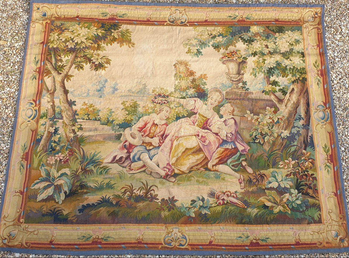 Aubusson Tapestry Galante Scene (218/177) 19th Century -photo-3