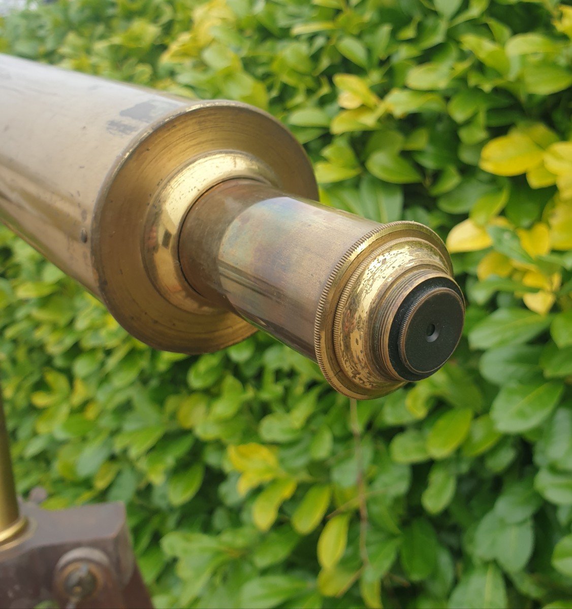 19th Century Gilded Brass Semaphore Telescope On Oak Base -photo-6