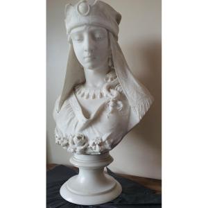 Egyptian Carrara Marble Bust Italian Sculptor Florence