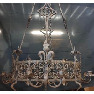 Important Wrought Iron Chandelier Gothic Style 19th Century 