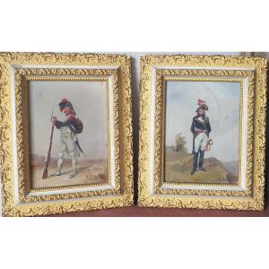 Pair Of Military Paintings Marshal And Soldier Of Napoleon Signed P Dejean 