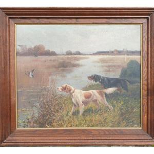  Eugène Petit (1939-1886) Dogs Standing In Front Of Ducks 