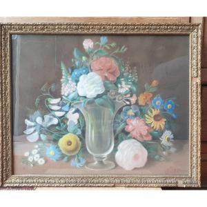 Still Life With Vase Of Flowers Signed J Thirion 