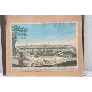 Vue De Caen ( Jacques Chereau  ) Gravure à l'Eau Forte en couleurs 