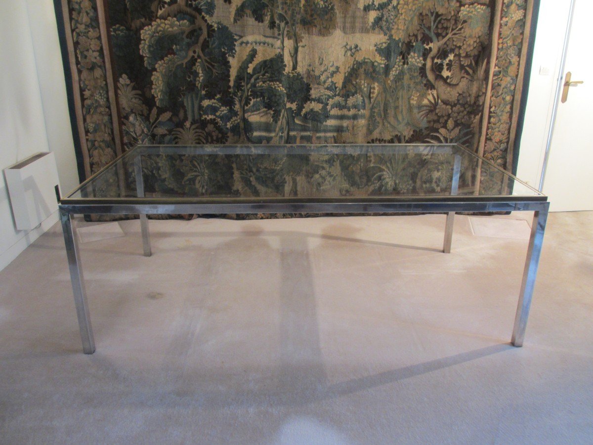 Glass, Steel And Bronze Dining Table. Circa 1975 - 1980