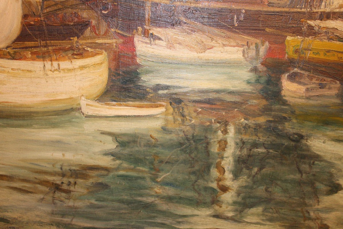 Grande Huile Sur Toile "Port de Saint Malo" Par Jeanne Simonnet-photo-4