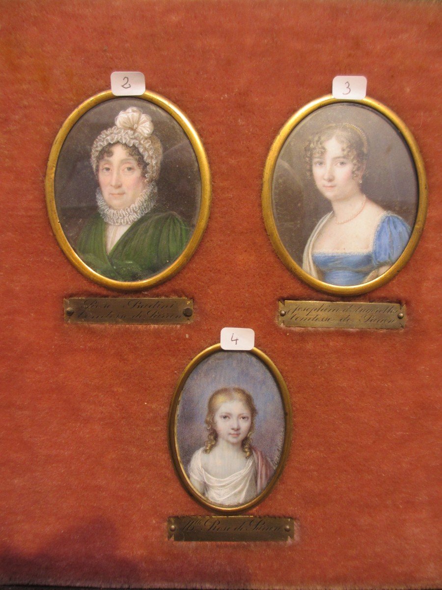 Five Miniature Portraits Of The Du Parron Family, 18th And 19th Centuries.