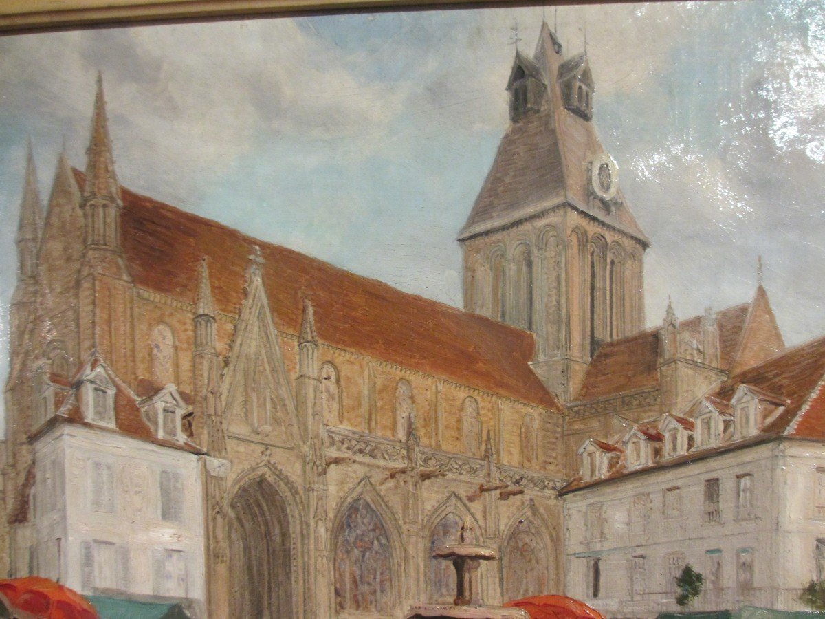 Huile sur toile "le marché de Falaise devant l'église Saint Gervais" par Robert Frémont .-photo-5