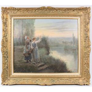 "jeunes filles au bord de la rivière" par Henri Jonio 1896
