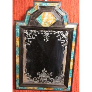 Rare Miroir En Placage De Verre Peint Et Miroir Au Mercure  Gravé . Italie fin XVII s.