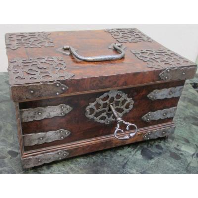 Beautiful Box In Burl Walnut And Iron, Louis XIV Period.