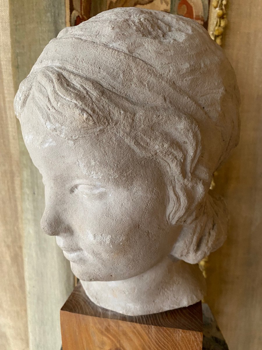 Tête d'Enfant En Pierre Calcaire Sculptée Par l'Artiste Saumurois Alfred Benon-photo-4