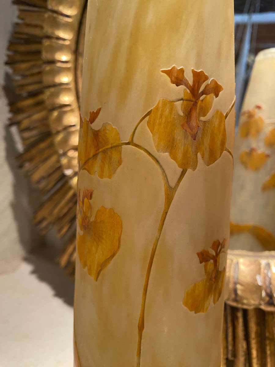 Grand Vase En Pâte De Verre, Décor Aux Orchidées, Daum-photo-4