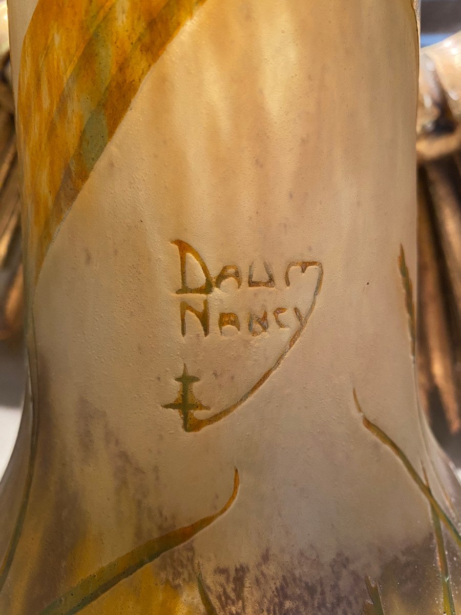 Grand Vase En Pâte De Verre, Décor Aux Orchidées, Daum-photo-3