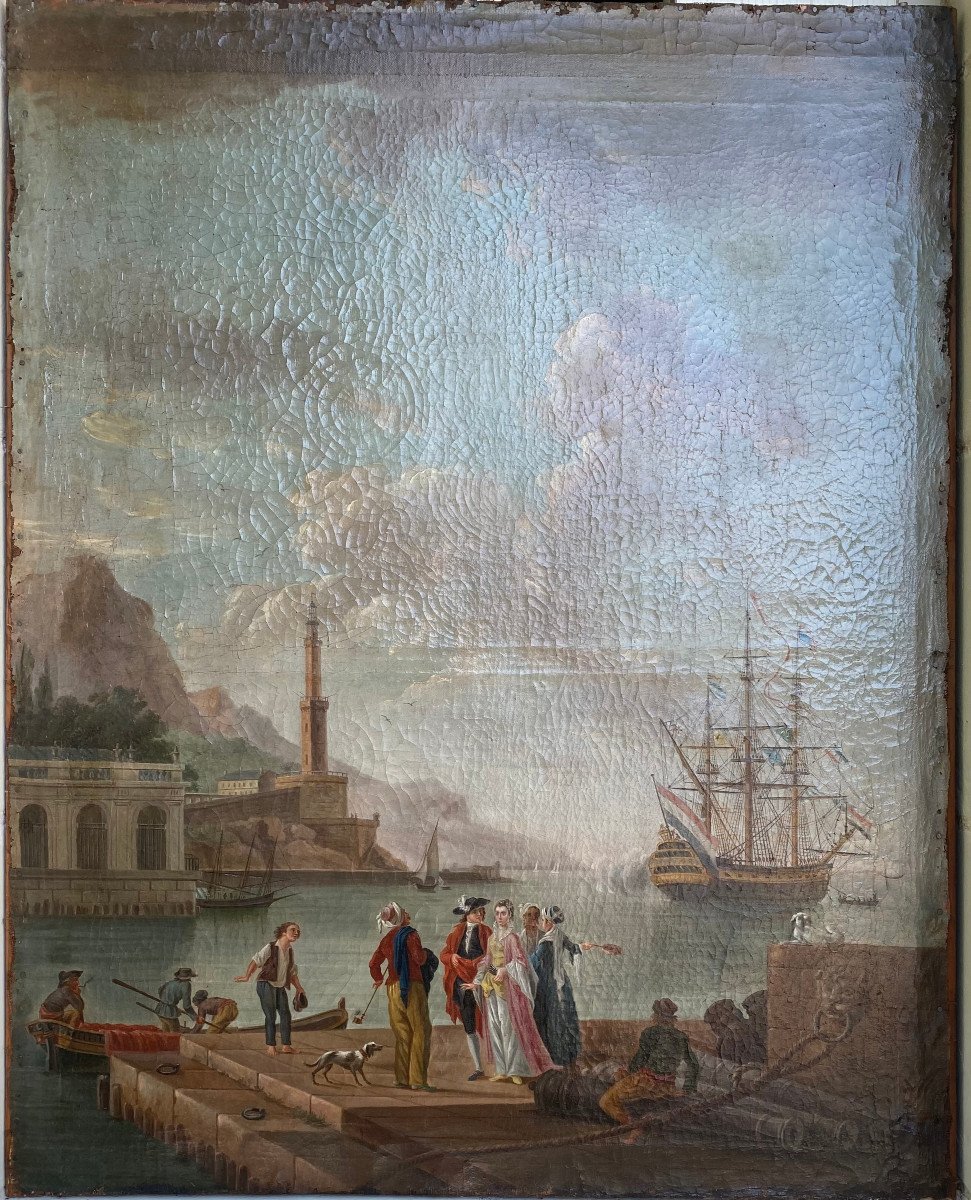 Grande Huile Sur Toile Dans Le Goût De Charles François Lacroix De Marseilles-photo-2