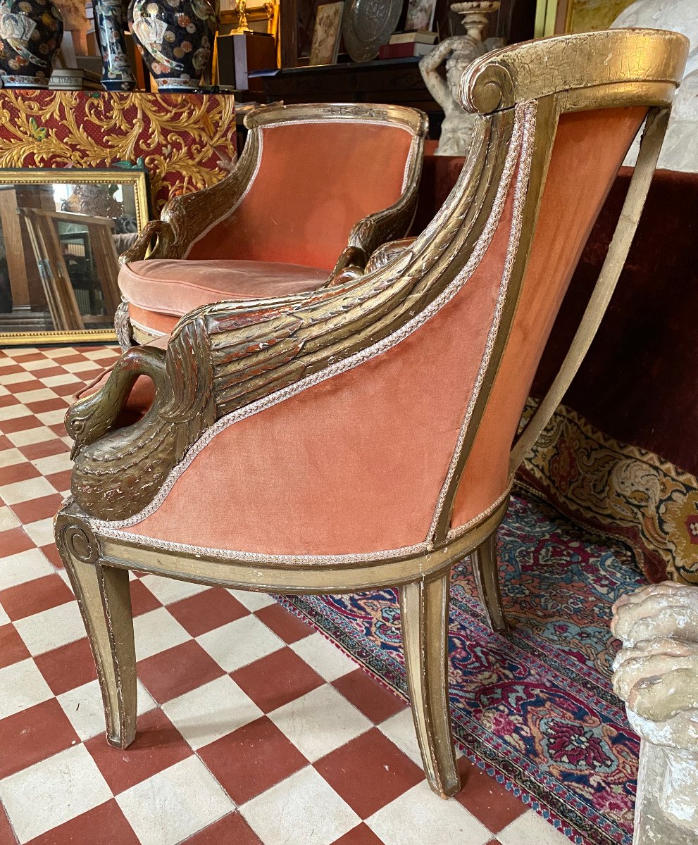 Pair Of Swan Neck Boudoir Armchairs, 19th Century-photo-4