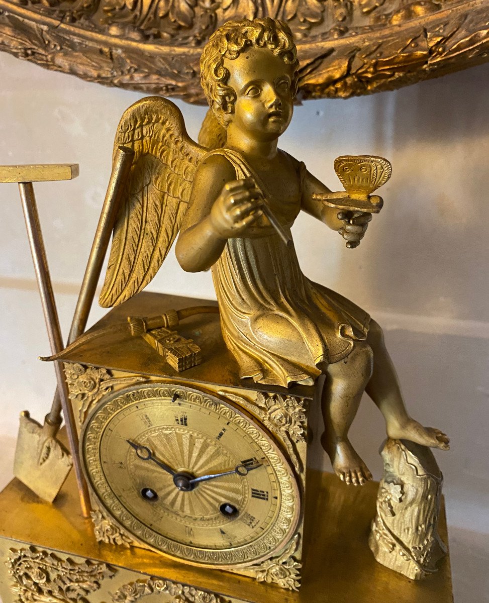 Gilt Bronze Clock With Gardener Cupid, Restoration Period-photo-3