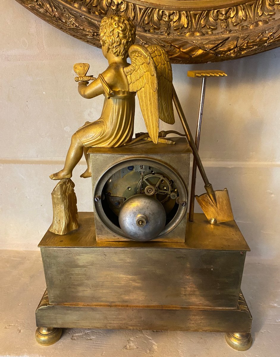 Gilt Bronze Clock With Gardener Cupid, Restoration Period-photo-4