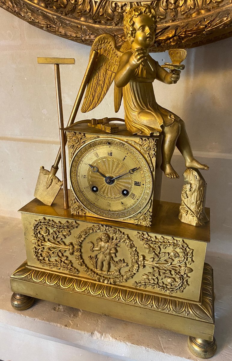 Gilt Bronze Clock With Gardener Cupid, Restoration Period