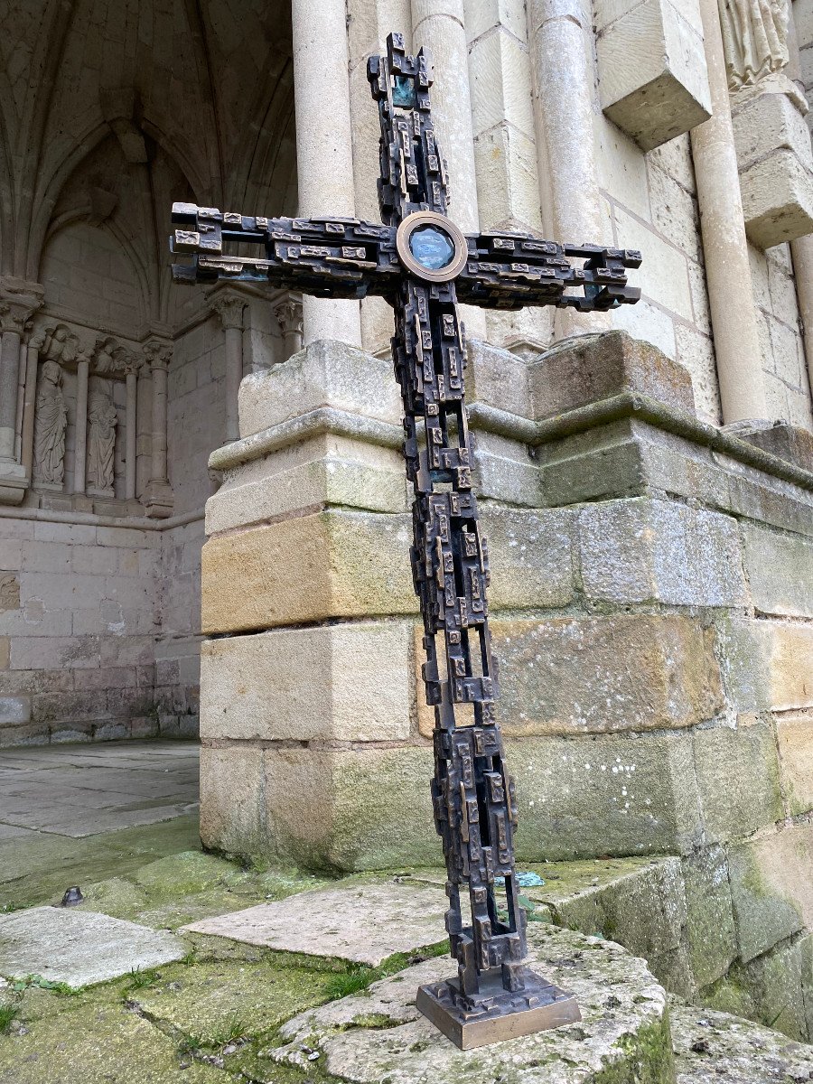 Croix Reliquaire En Bronze, Circa 1960-photo-2