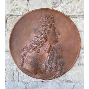 Grand M&eacute;daillon En Platre, Profil De Louis XIV, d&#039;Apr&egrave;s Pierre Puget, XXeme Si&egrave;cle