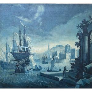 Large Woodwork Canvas, Grisaille, 20th Century