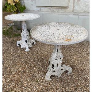 Pair Of Cast Aluminum Garden Pedestal Tables, 20th Century