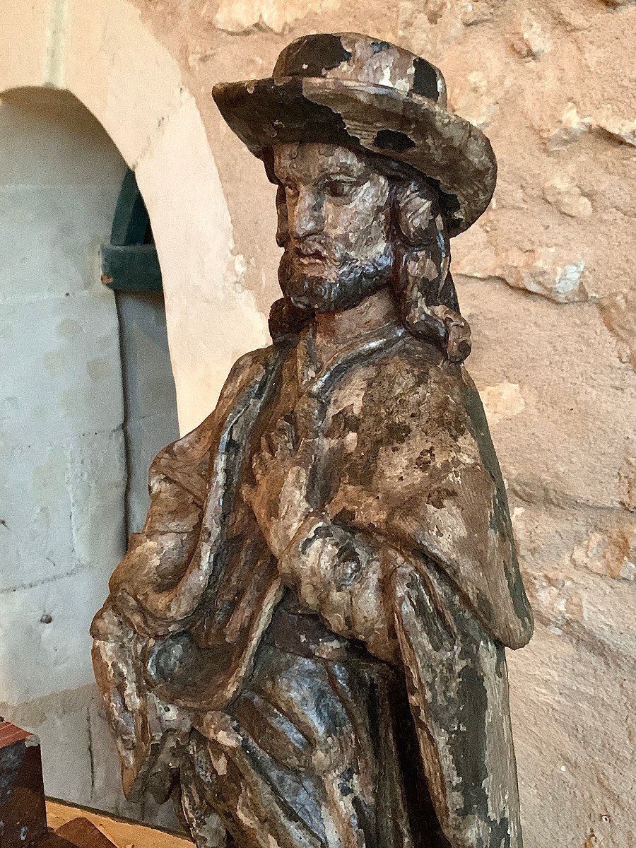 Statue Of Saint Roch, Carved Wood With Polychromy, XVIIth Century-photo-2