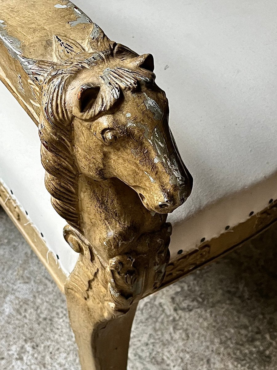 Empire Style Painted Wooden Armchair Decorated With Horse Heads. 20th Century. -photo-2