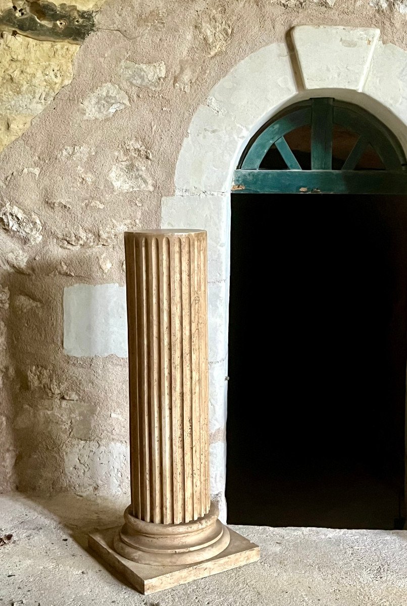 Fluted Column In Scagliola, Antique Column 